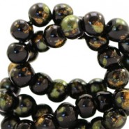 Glaskralen bladgoud look 4mm Black gold-olive green