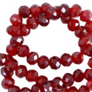Faceted glass beads 6x4mm disc Wine dark red-pearl shine coating