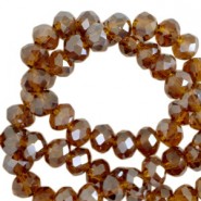 Faceted glass beads 8x6mm disc Topaz dark yellow-pearl shine coating