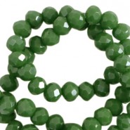 Faceted glass beads 8x6mm disc Cadmium green-pearl shine coating