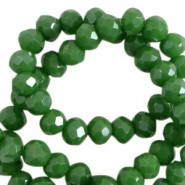 Faceted glass beads 6x4mm disc Cadmium green-pearl shine coating