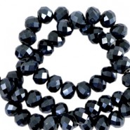 Faceted glass beads 8x6mm disc Black-pearl shine coating